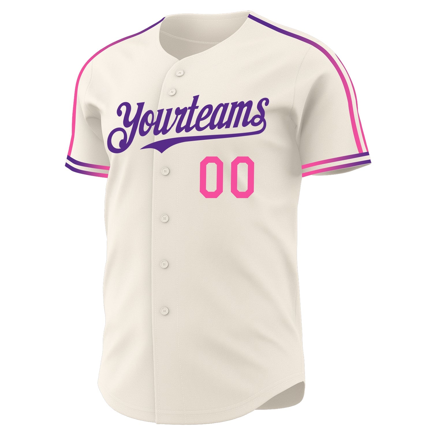 Custom Cream Pink-Purple Raglan Line Gradient Stripe Authentic Baseball Jersey view 3