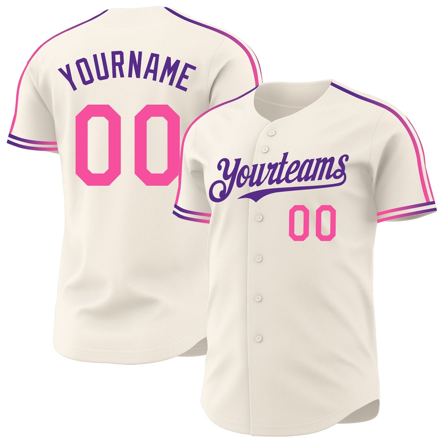 Custom Cream Pink-Purple Raglan Line Gradient Stripe Authentic Baseball Jersey - Main View
