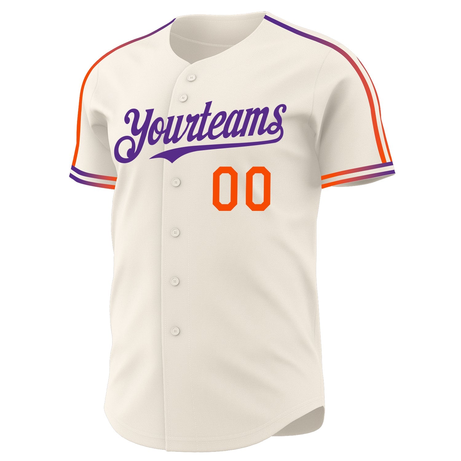Custom Cream Orange-Purple Raglan Line Gradient Stripe Authentic Baseball Jersey view 3