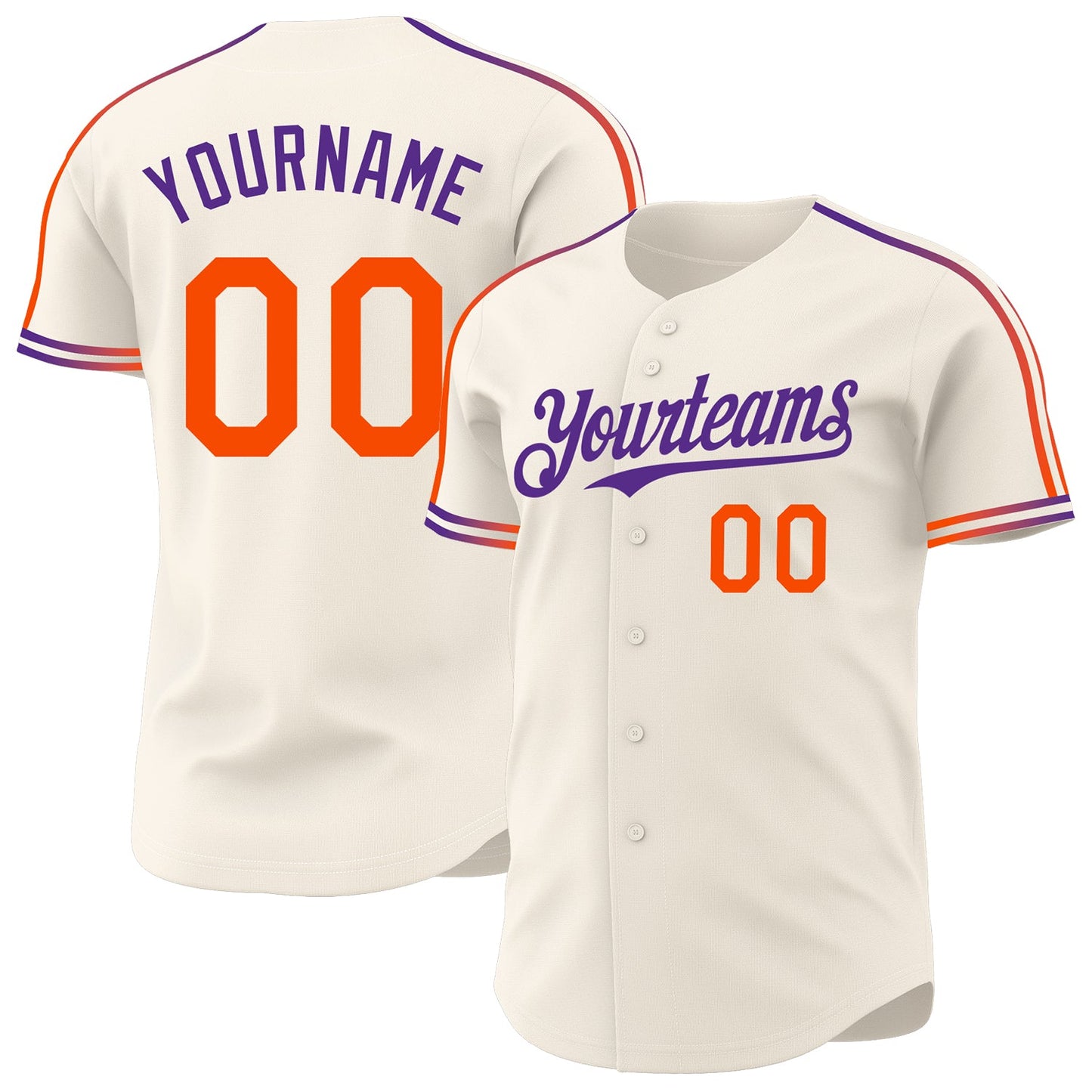 Custom Cream Orange-Purple Raglan Line Gradient Stripe Authentic Baseball Jersey - Main View