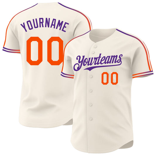 Custom Cream Orange-Purple Raglan Line Gradient Stripe Authentic Baseball Jersey - Main View