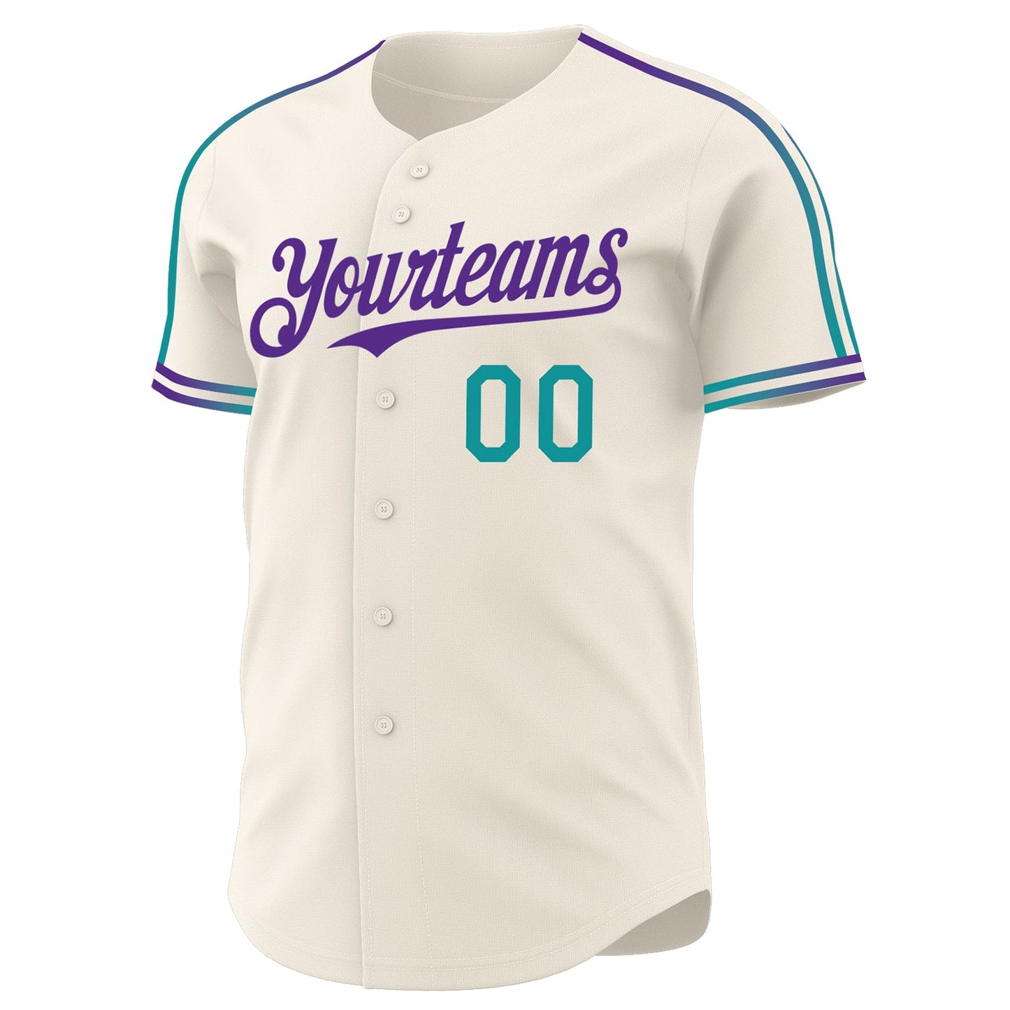 Custom Cream Teal-Purple Raglan Line Gradient Stripe Authentic Baseball Jersey view 3