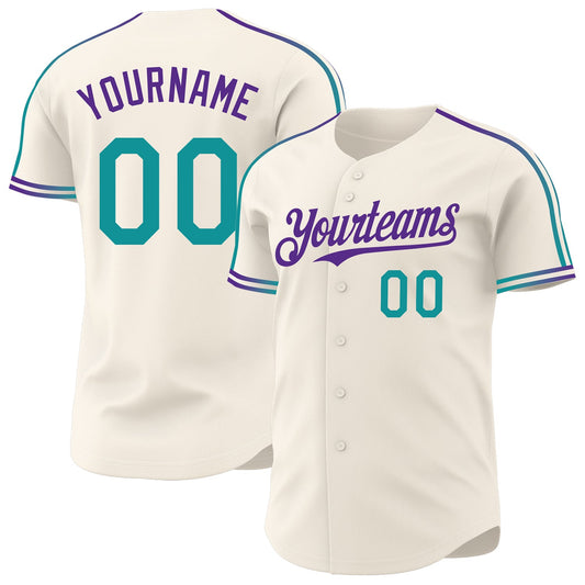 Custom Cream Teal-Purple Raglan Line Gradient Stripe Authentic Baseball Jersey - Main View