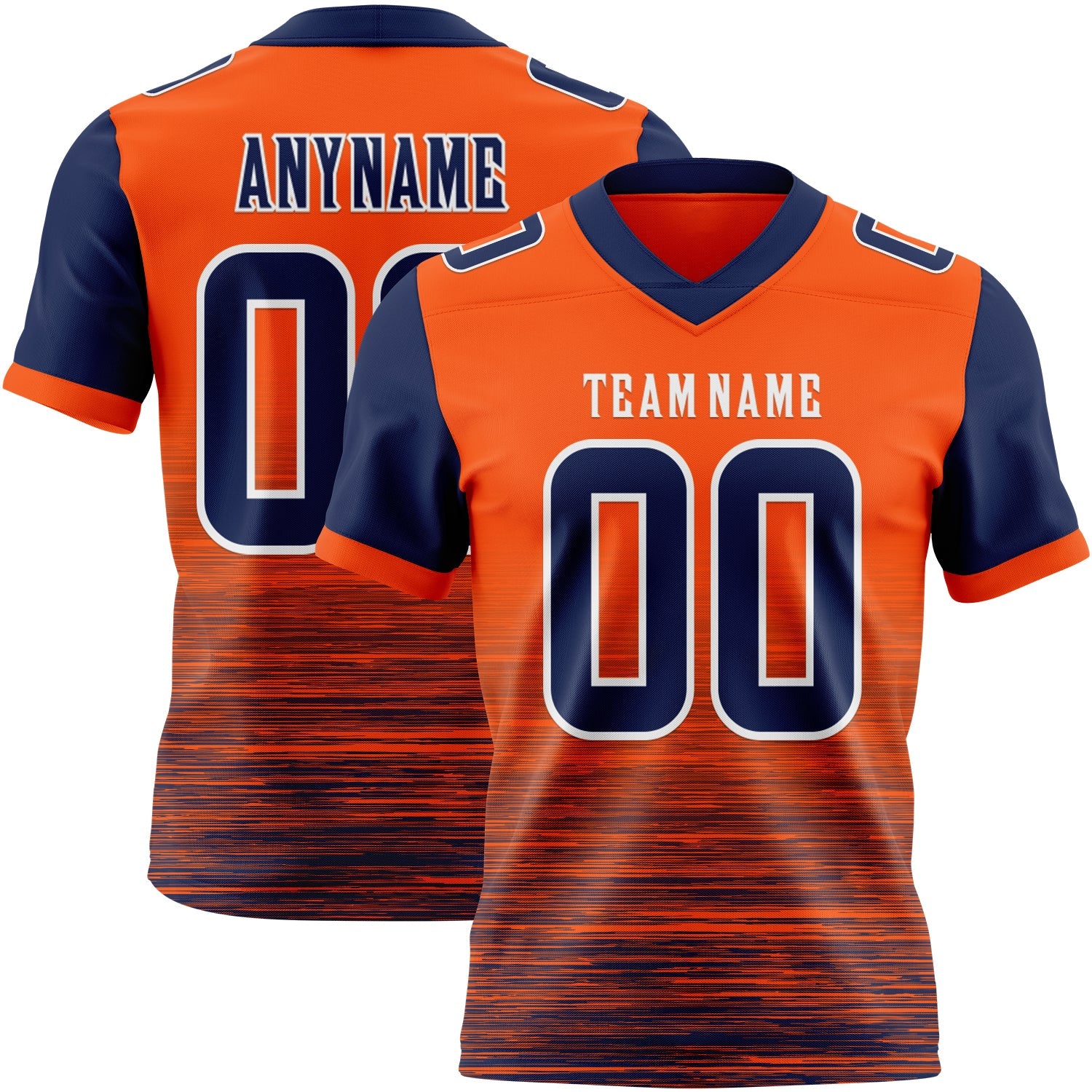 Custom Orange Navy-White Authentic Fluid Scratch Waves Football Jersey - Main View