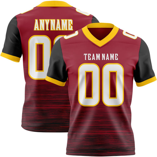 Custom Cardinal White Black-Yellow Authentic Fluid Scratch Waves Football Jersey - Main View
