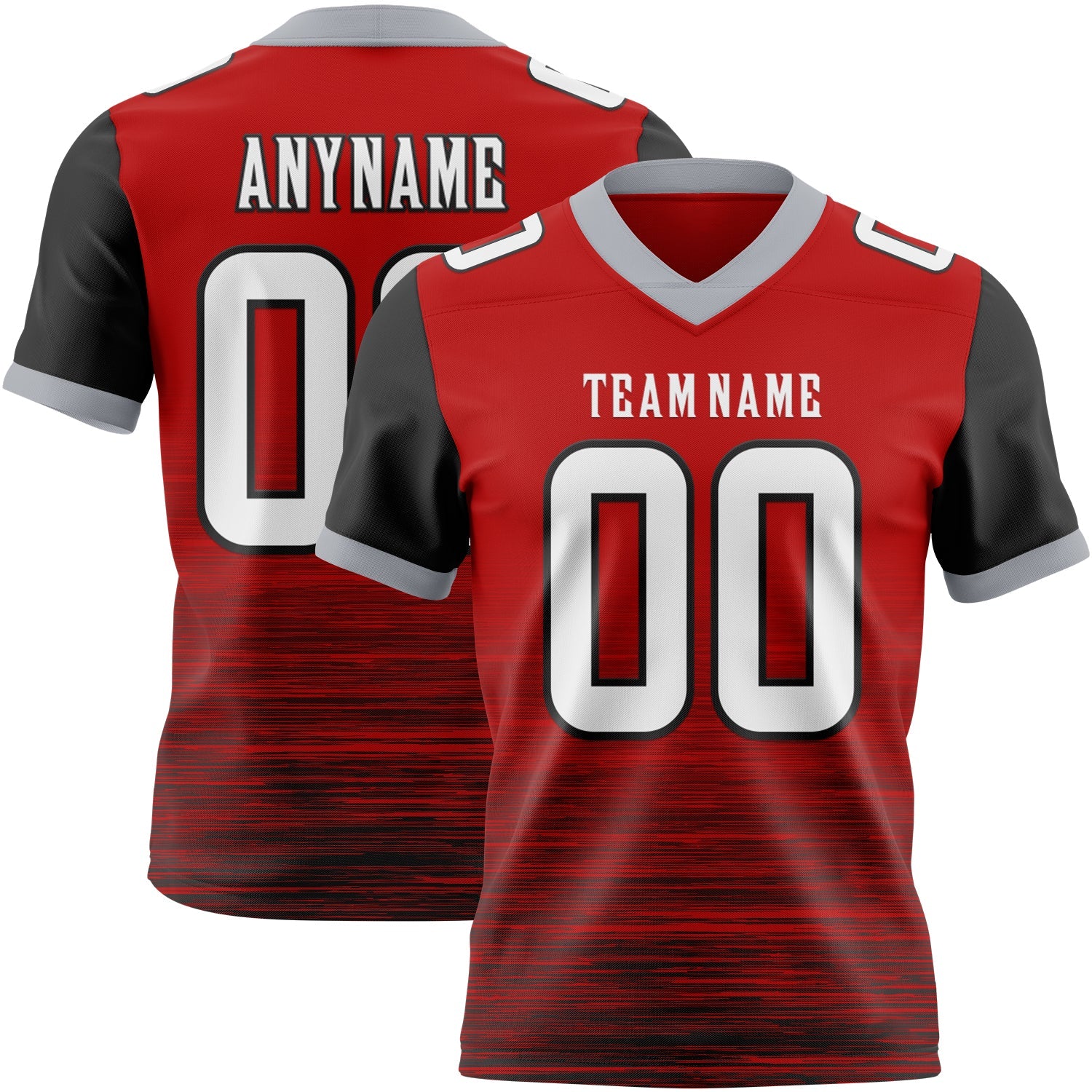 Custom Red White Black-Gray Authentic Fluid Scratch Waves Football Jersey - Main View