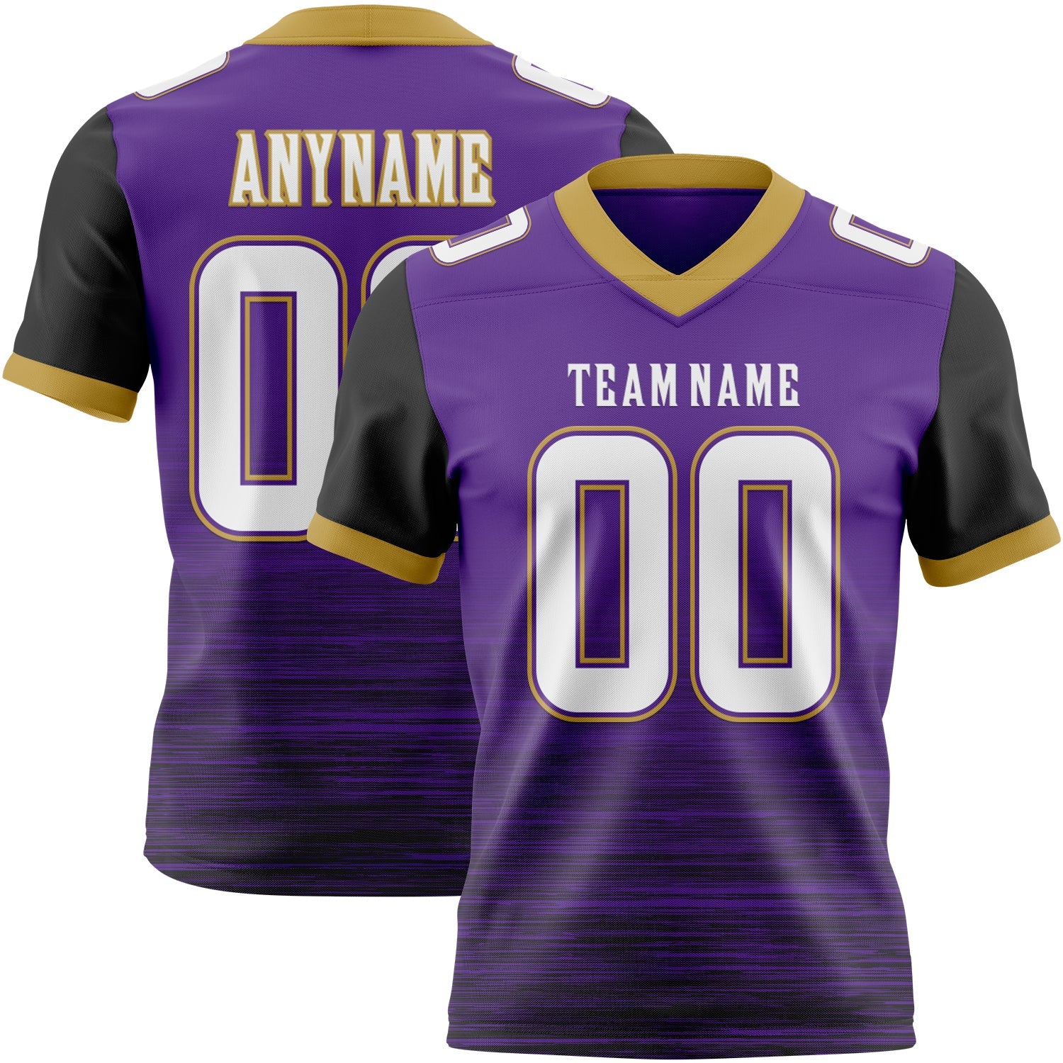 Custom Purple White Black-Old Gold Authentic Fluid Scratch Waves Football Jersey - Main View