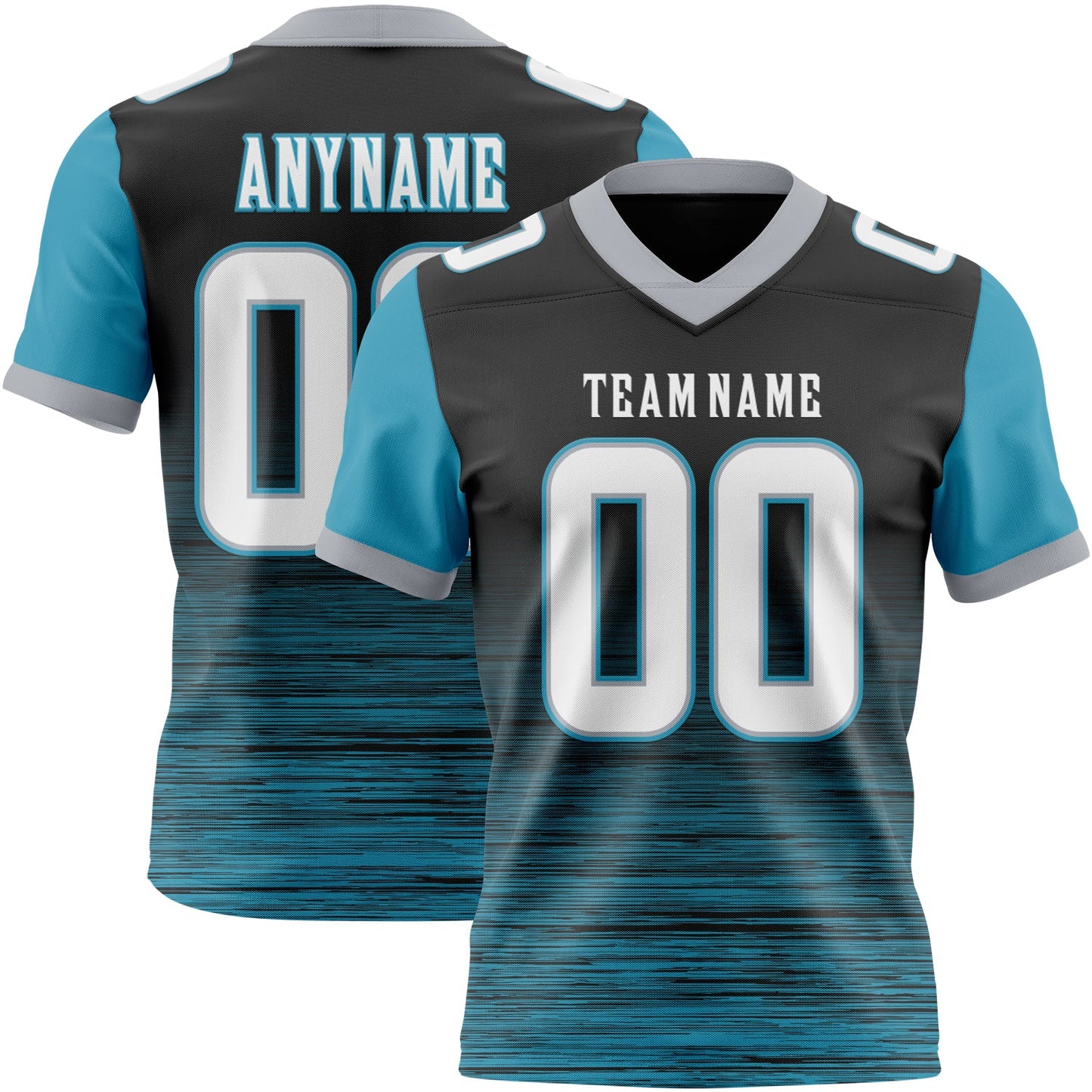 Custom Black White Panther Blue-Gray Authentic Fluid Scratch Waves Football Jersey - Main View