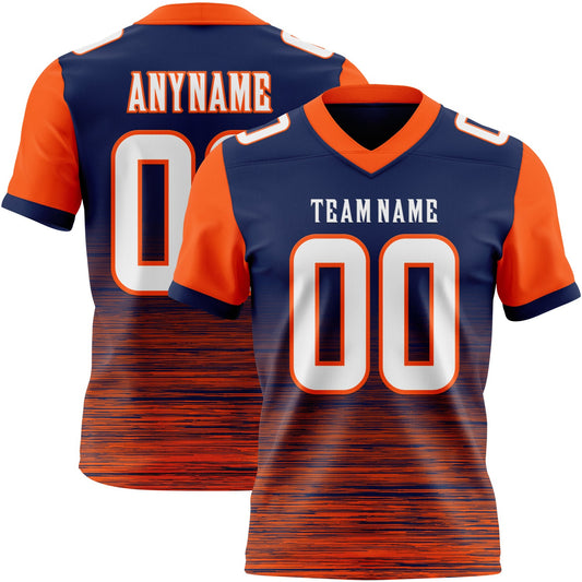 Custom Navy White-Orange Authentic Fluid Scratch Waves Football Jersey - Main View