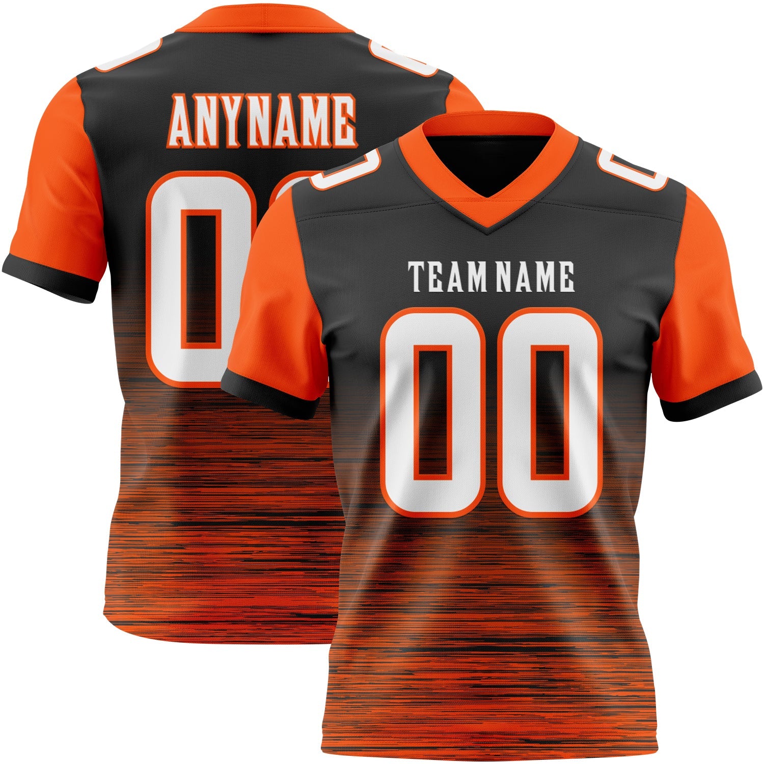 Custom Black White-Orange Authentic Fluid Scratch Waves Football Jersey - Main View