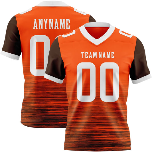 Custom Orange White-Brown Authentic Fluid Scratch Waves Football Jersey - Main View