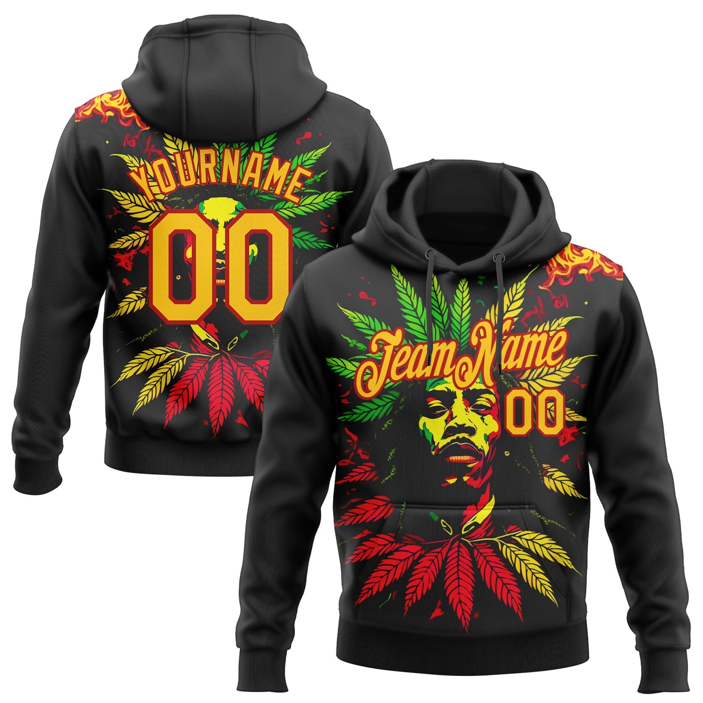 Custom Stitched Black Yellow-Red 3D Pattern Design Black History Month Sports Pullover Sweatshirt Hoodie - Main View