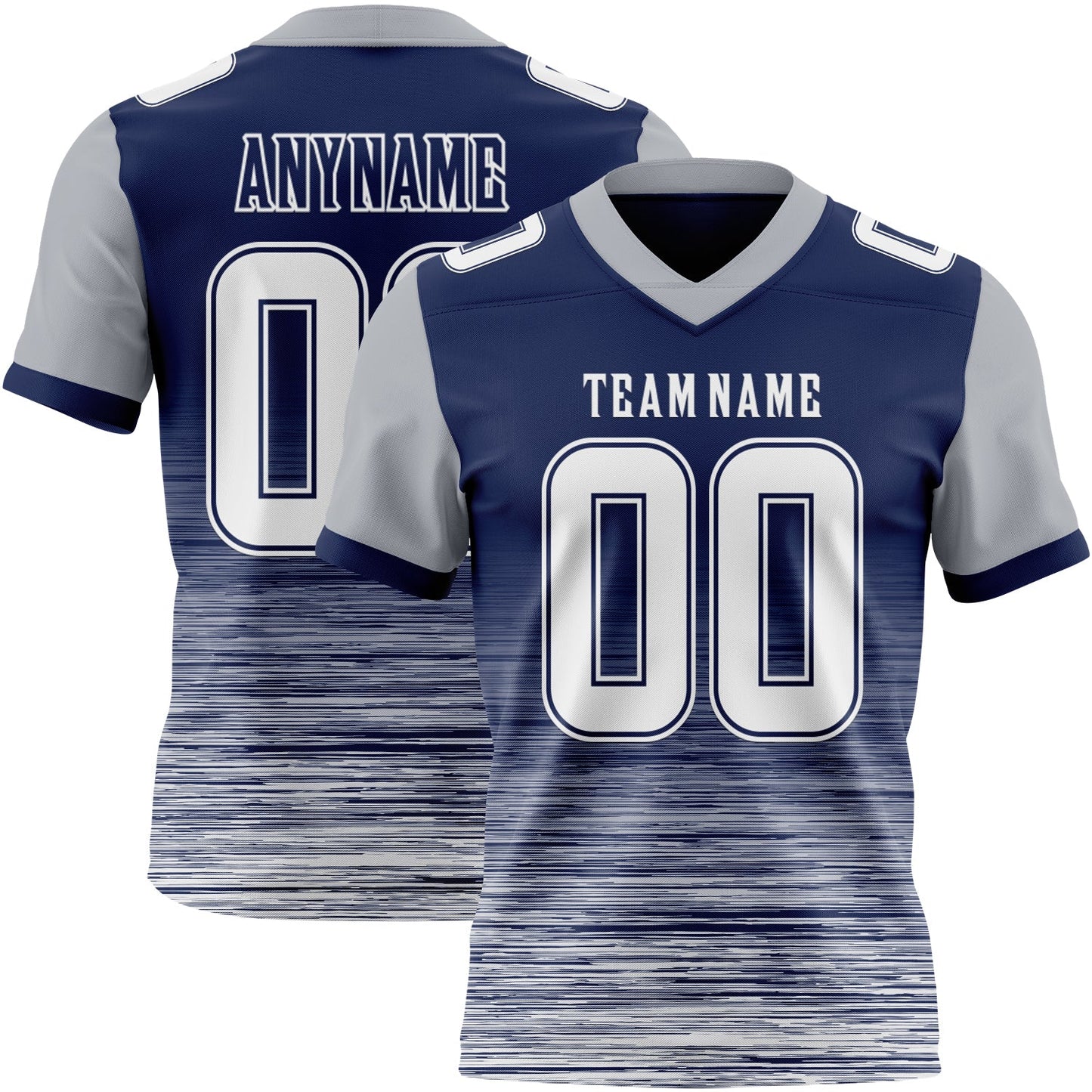 Custom Navy White-Gray Authentic Fluid Scratch Waves Football Jersey - Main View