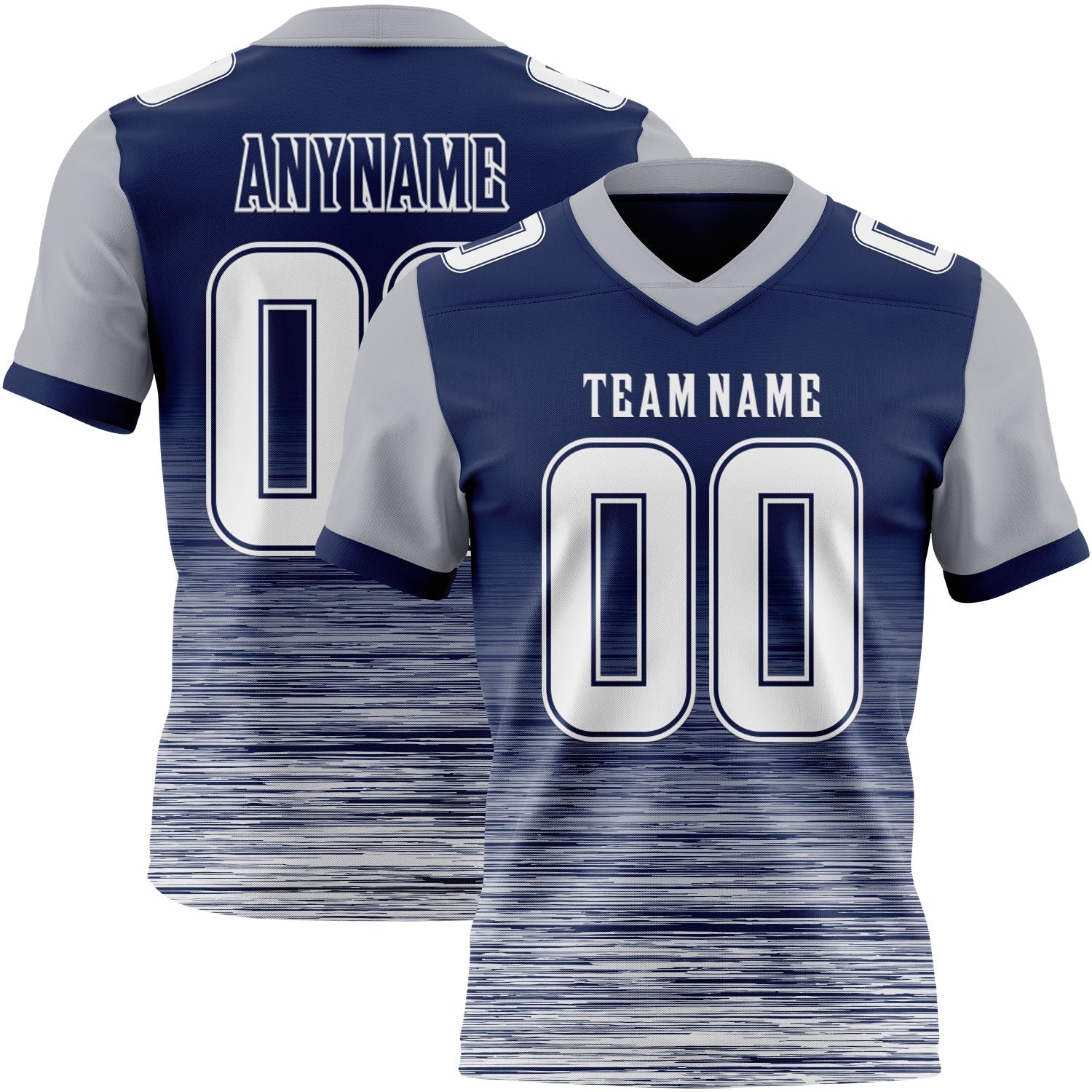 Custom Navy White-Gray Authentic Fluid Scratch Waves Football Jersey - Main View