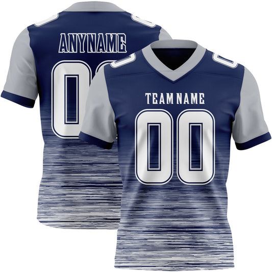 Custom Navy White-Gray Authentic Fluid Scratch Waves Football Jersey - Main View