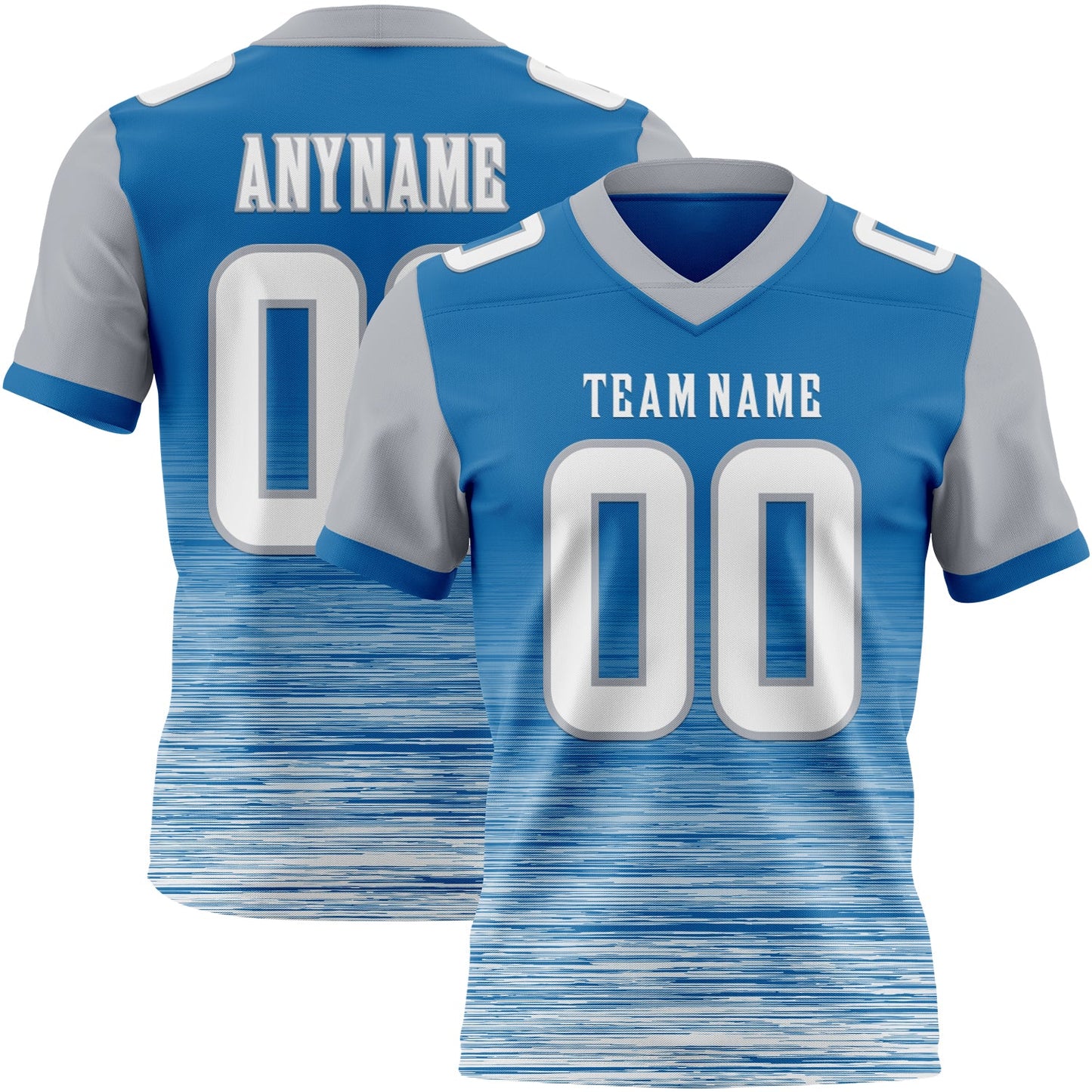 Custom Blue White-Gray Authentic Fluid Scratch Waves Football Jersey - Main View