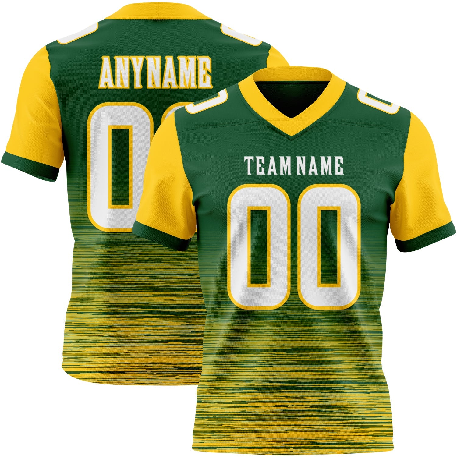 Custom Green White-Yellow Authentic Fluid Scratch Waves Football Jersey - Main View