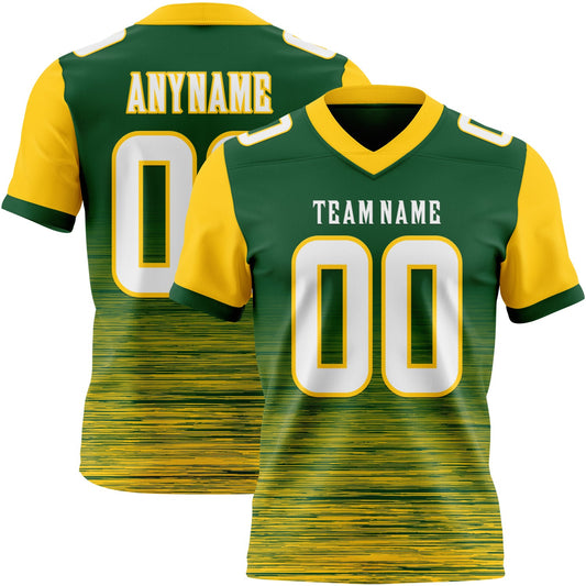 Custom Green White-Yellow Authentic Fluid Scratch Waves Football Jersey - Main View