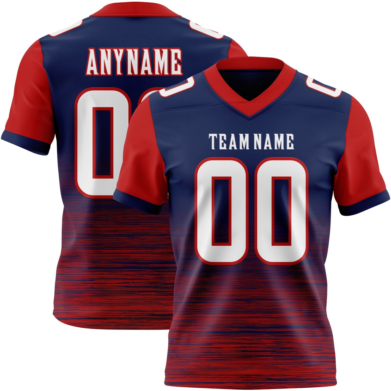 Custom Navy White-Red Authentic Fluid Scratch Waves Football Jersey - Main View