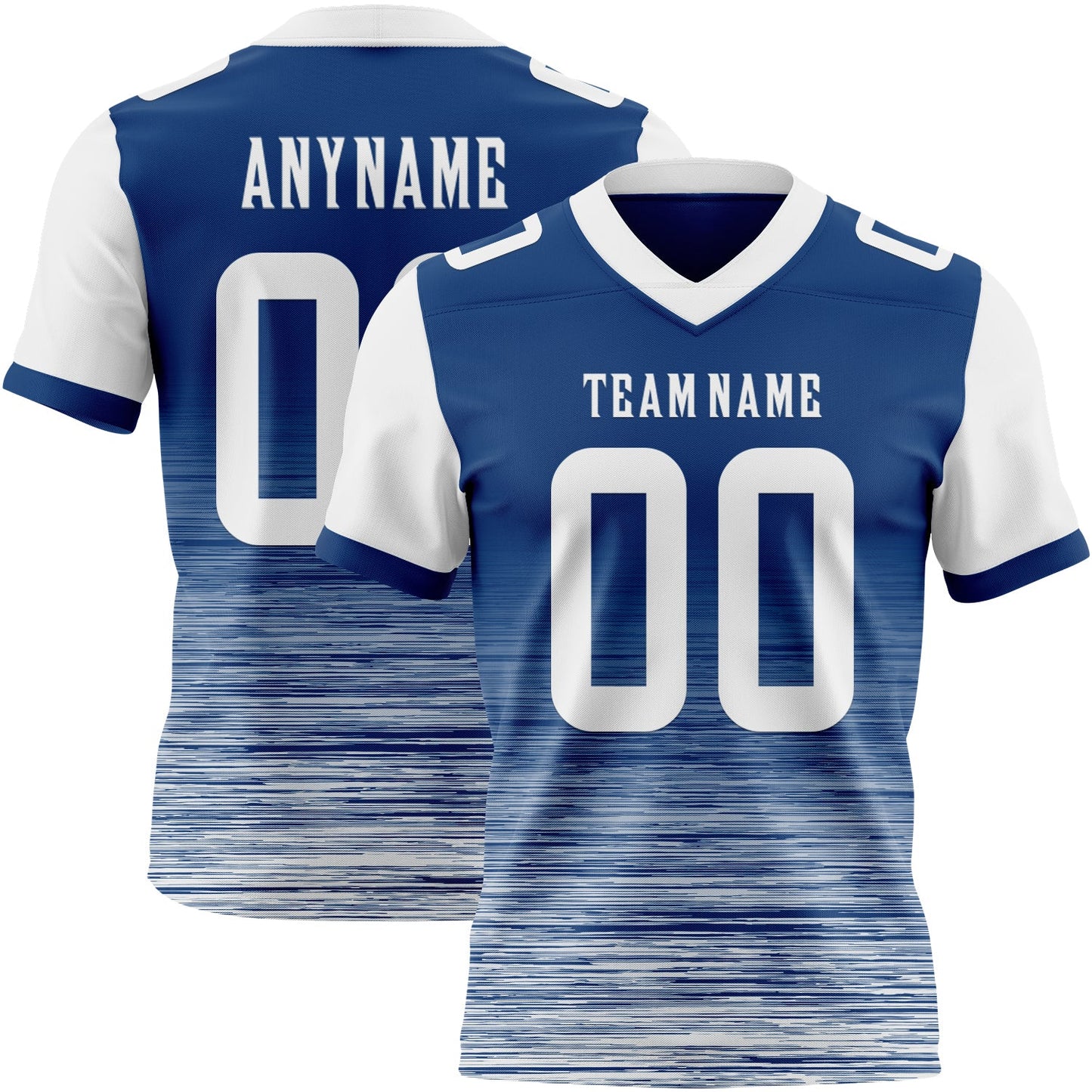 Custom US Navy Blue-White Authentic Fluid Scratch Waves Football Jersey - Main View