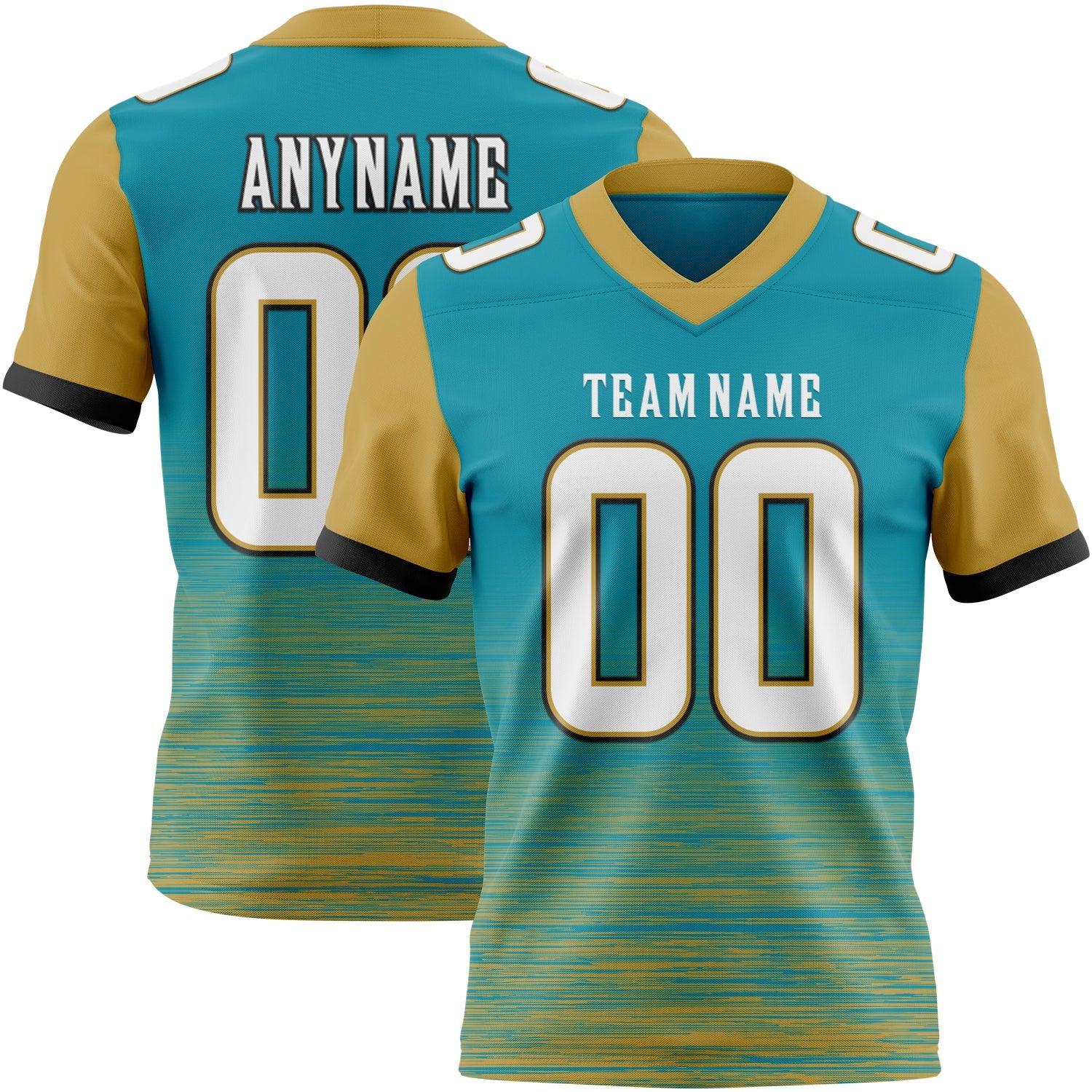 Custom Teal White Old Gold-Black Authentic Fluid Scratch Waves Football Jersey - Main View