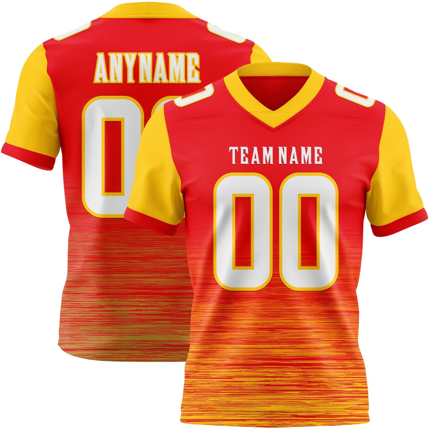 Custom Fire Red White-Yellow Authentic Fluid Scratch Waves Football Jersey - Main View