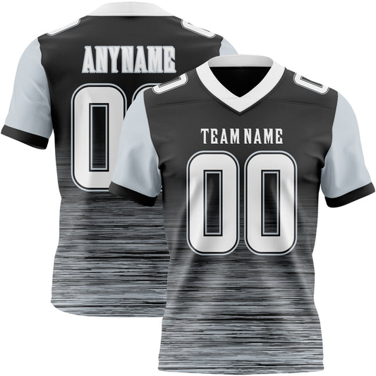 Custom Black White-Silver Authentic Fluid Scratch Waves Football Jersey - Main View