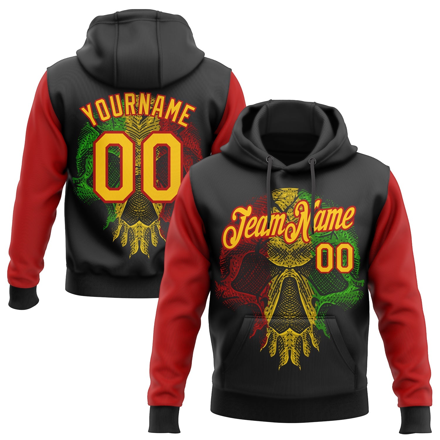 Custom Stitched Black Yellow-Red 3D Pattern Design Black History Month Sports Pullover Sweatshirt Hoodie - Main View