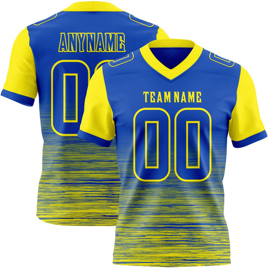Custom Thunder Blue-Light Yellow Authentic Fluid Scratch Waves Football Jersey - Main View