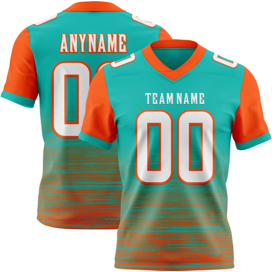 Custom Aqua White-Orange Authentic Fluid Scratch Waves Football Jersey - Main View