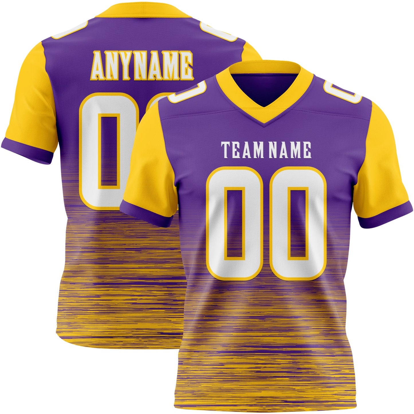 Custom Purple White-Yellow Authentic Fluid Scratch Waves Football Jersey - Main View