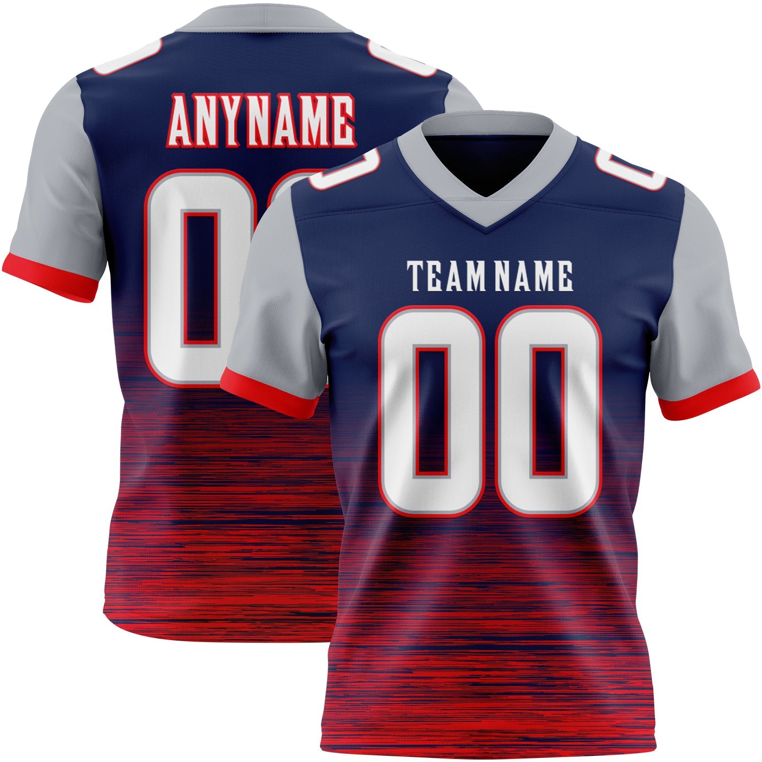 Custom Navy White Fire Red-Gray Authentic Fluid Scratch Waves Football Jersey - Main View