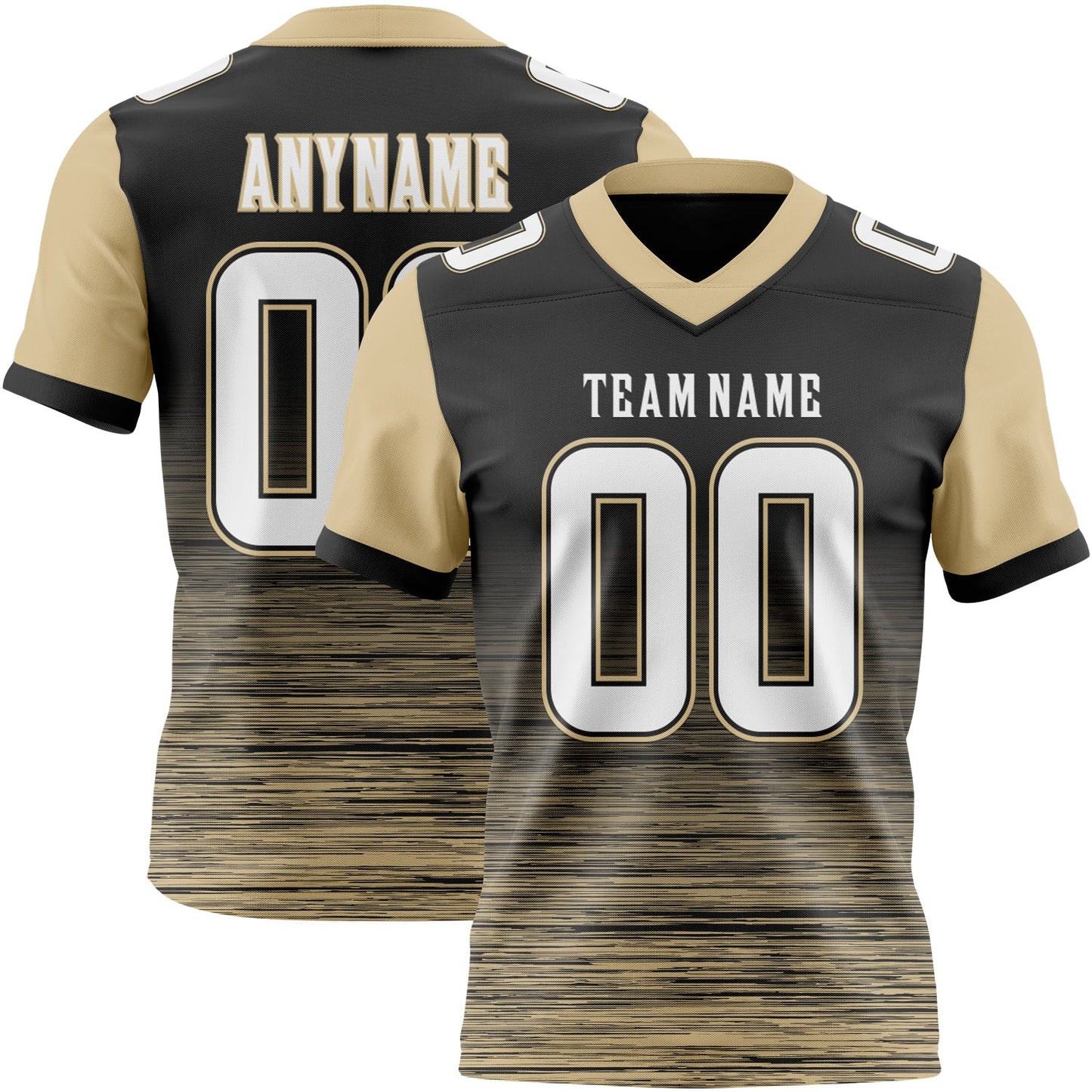 Custom Black White-Vegas Gold Authentic Fluid Scratch Waves Football Jersey - Main View