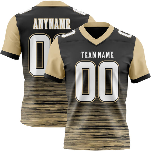 Custom Black White-Vegas Gold Authentic Fluid Scratch Waves Football Jersey - Main View