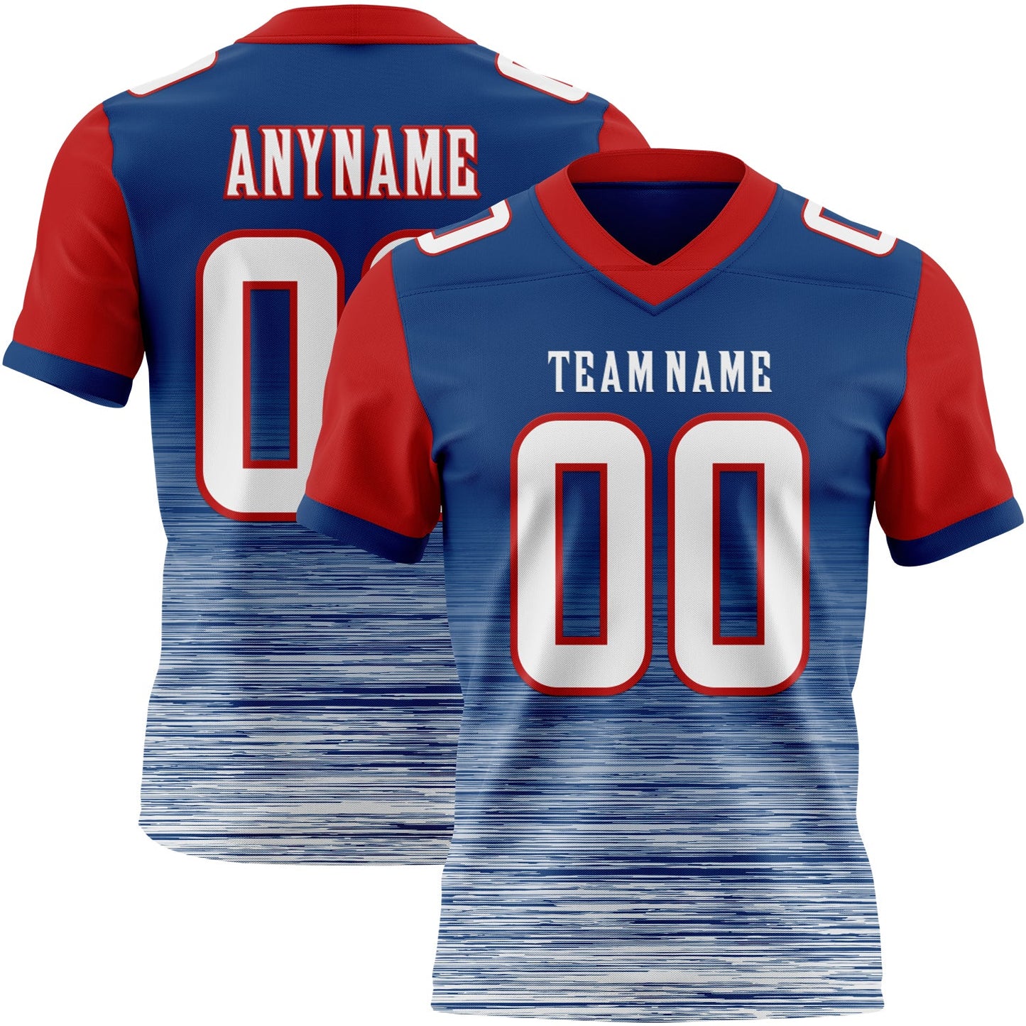 Custom US Navy Blue White-Red Authentic Fluid Scratch Waves Football Jersey - Main View