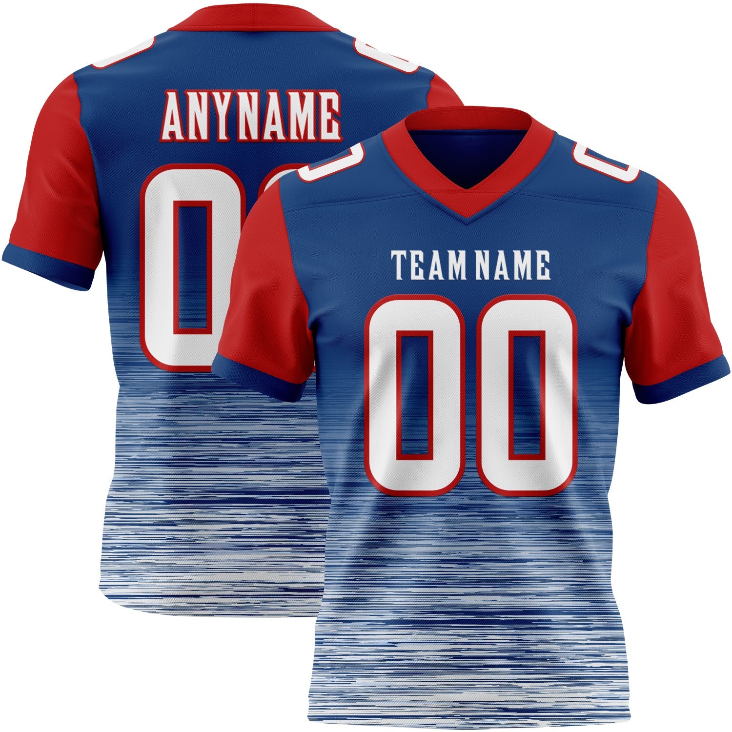 Custom US Navy Blue White-Red Authentic Fluid Scratch Waves Football Jersey - Main View