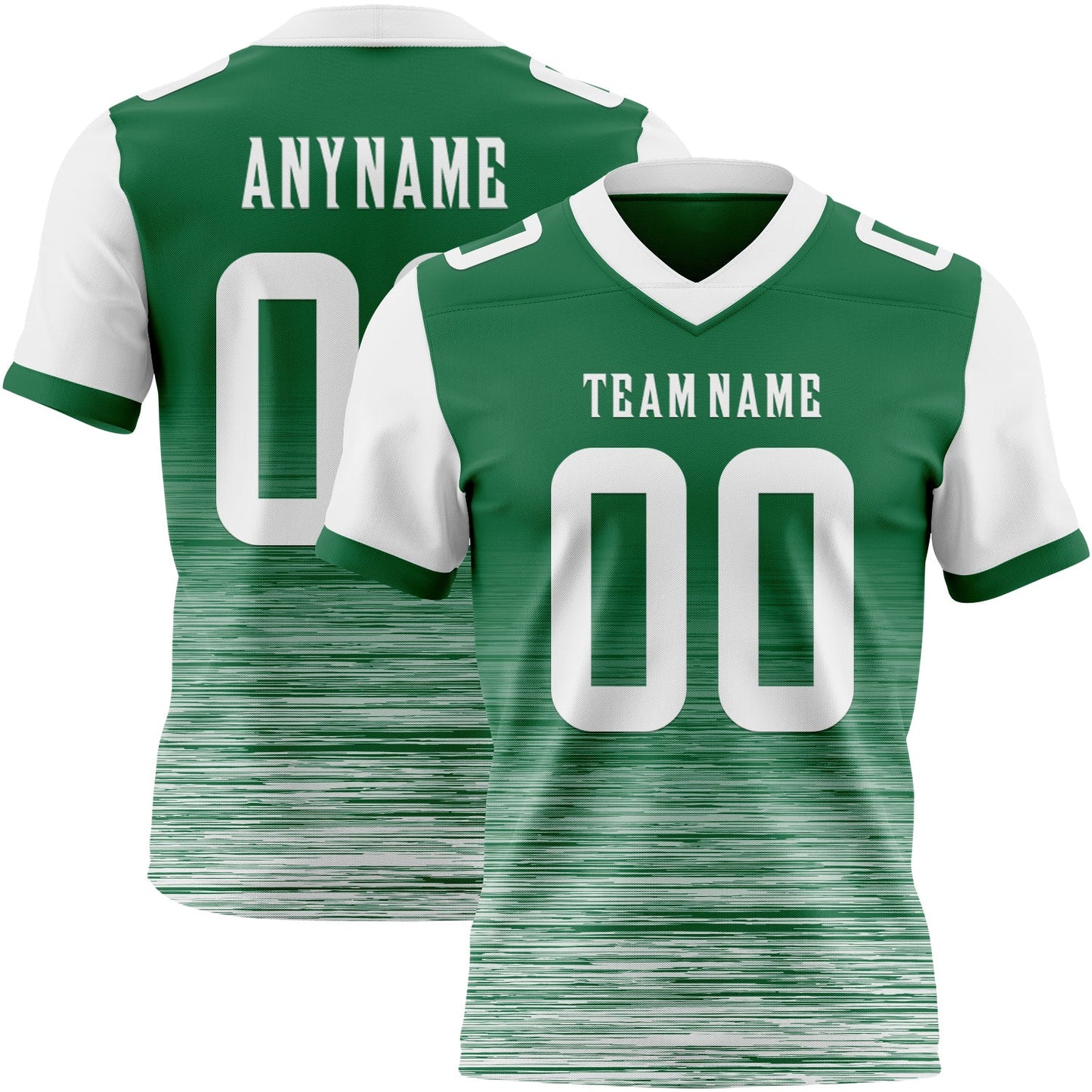 Custom Kelly Green-White Authentic Fluid Scratch Waves Football Jersey - Main View