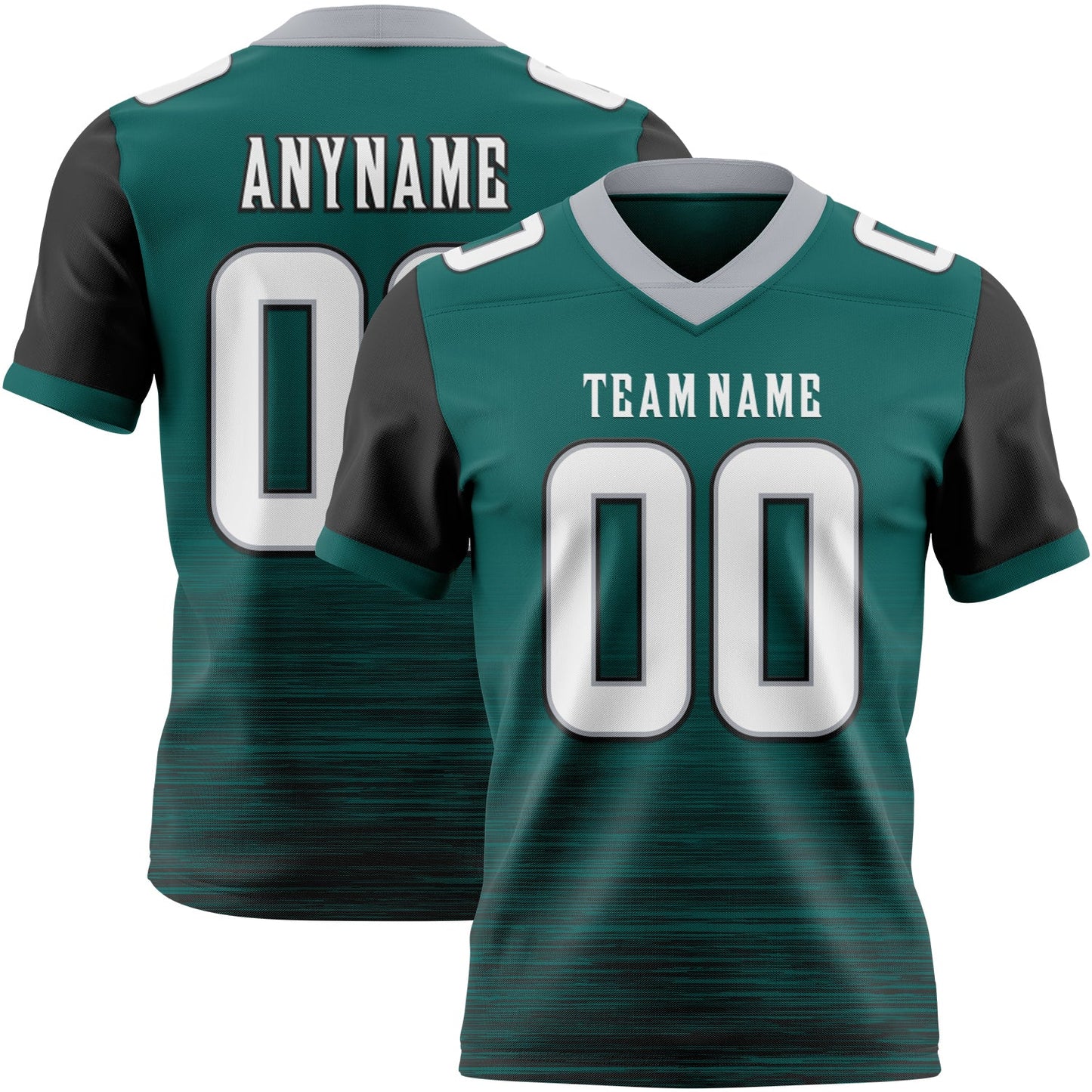 Custom Midnight Green White Black-Gray Authentic Fluid Scratch Waves Football Jersey - Main View