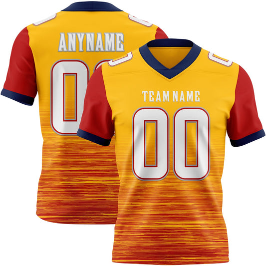 Custom Gold White Red Gray-Navy Authentic Fluid Scratch Waves Football Jersey - Main View
