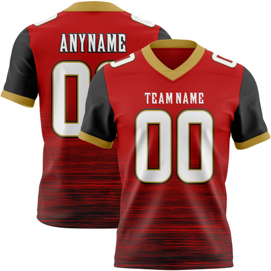 Custom Red White Black-Old Gold Authentic Fluid Scratch Waves Football Jersey - Main View
