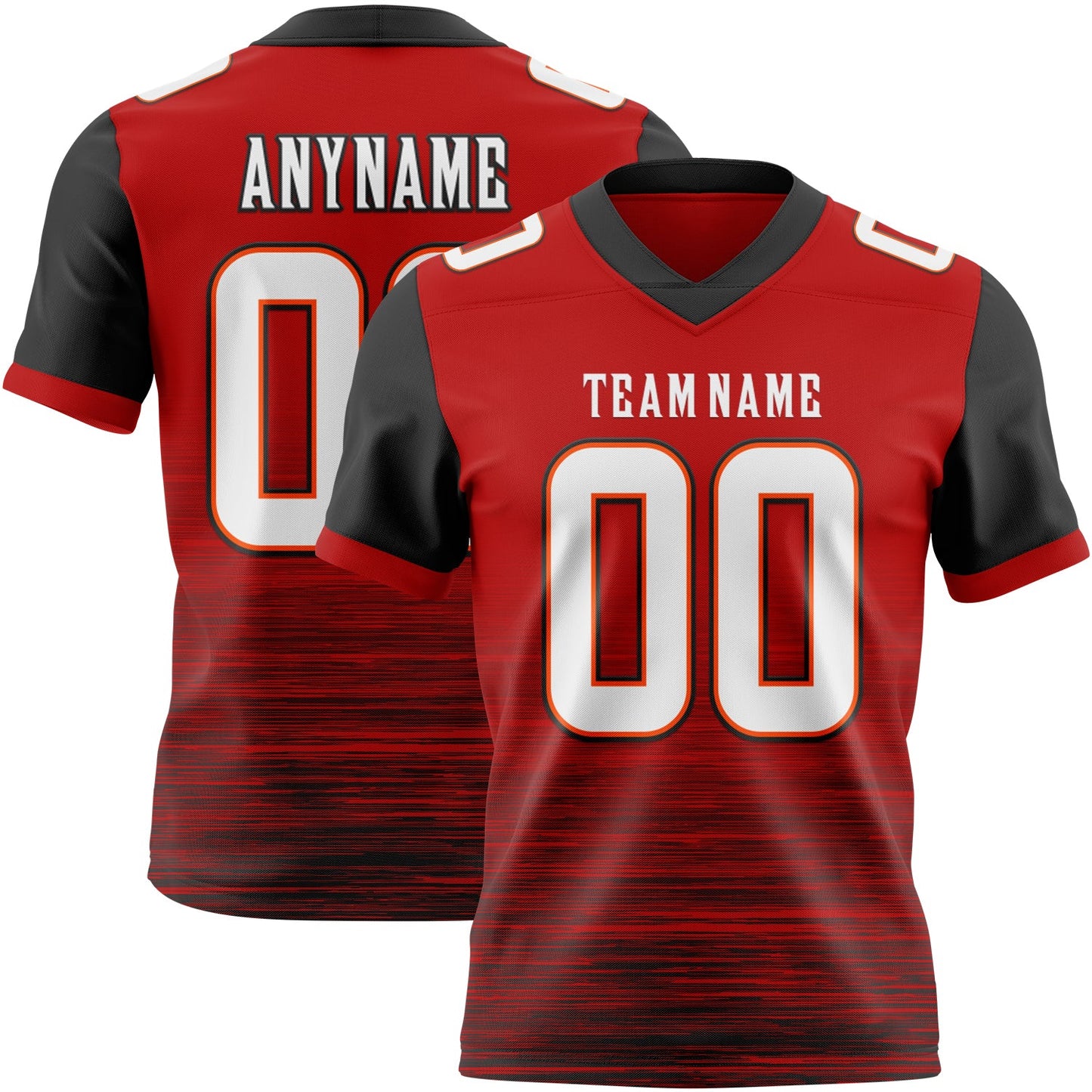 Custom Red White Black-Orange Authentic Fluid Scratch Waves Football Jersey - Main View