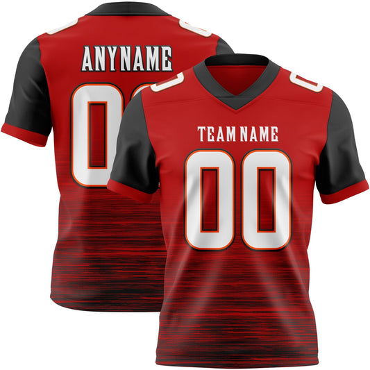 Custom Red White Black-Orange Authentic Fluid Scratch Waves Football Jersey - Main View