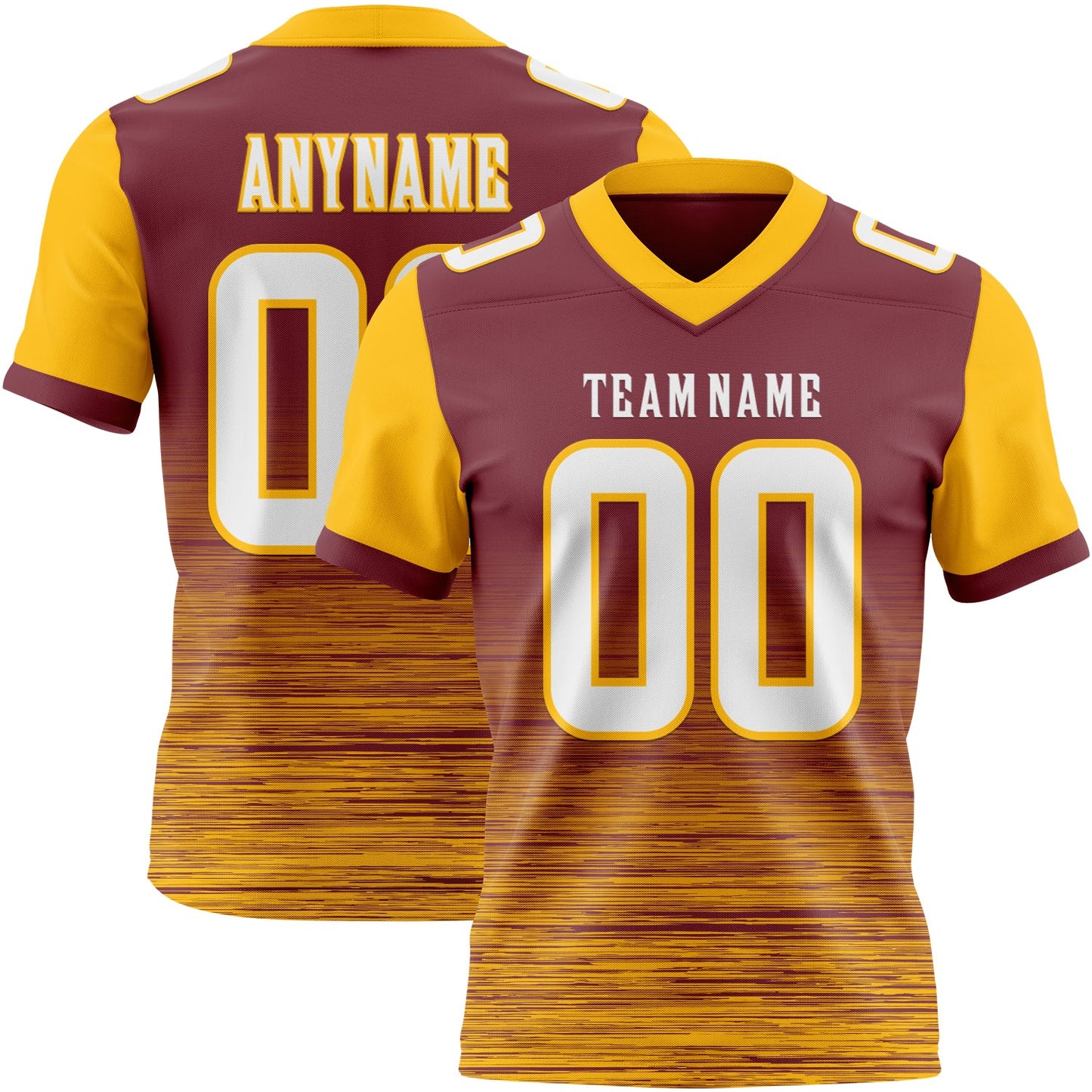 Custom Burgundy White-Gold Authentic Fluid Scratch Waves Football Jersey - Main View