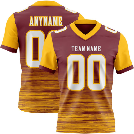 Custom Burgundy White-Gold Authentic Fluid Scratch Waves Football Jersey - Main View