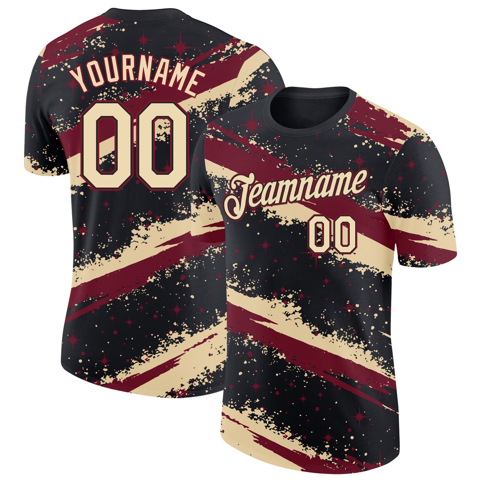 Custom Black Cream-Crimson Brush Stroke Splatter Starburst Performance T-Shirt - Main View