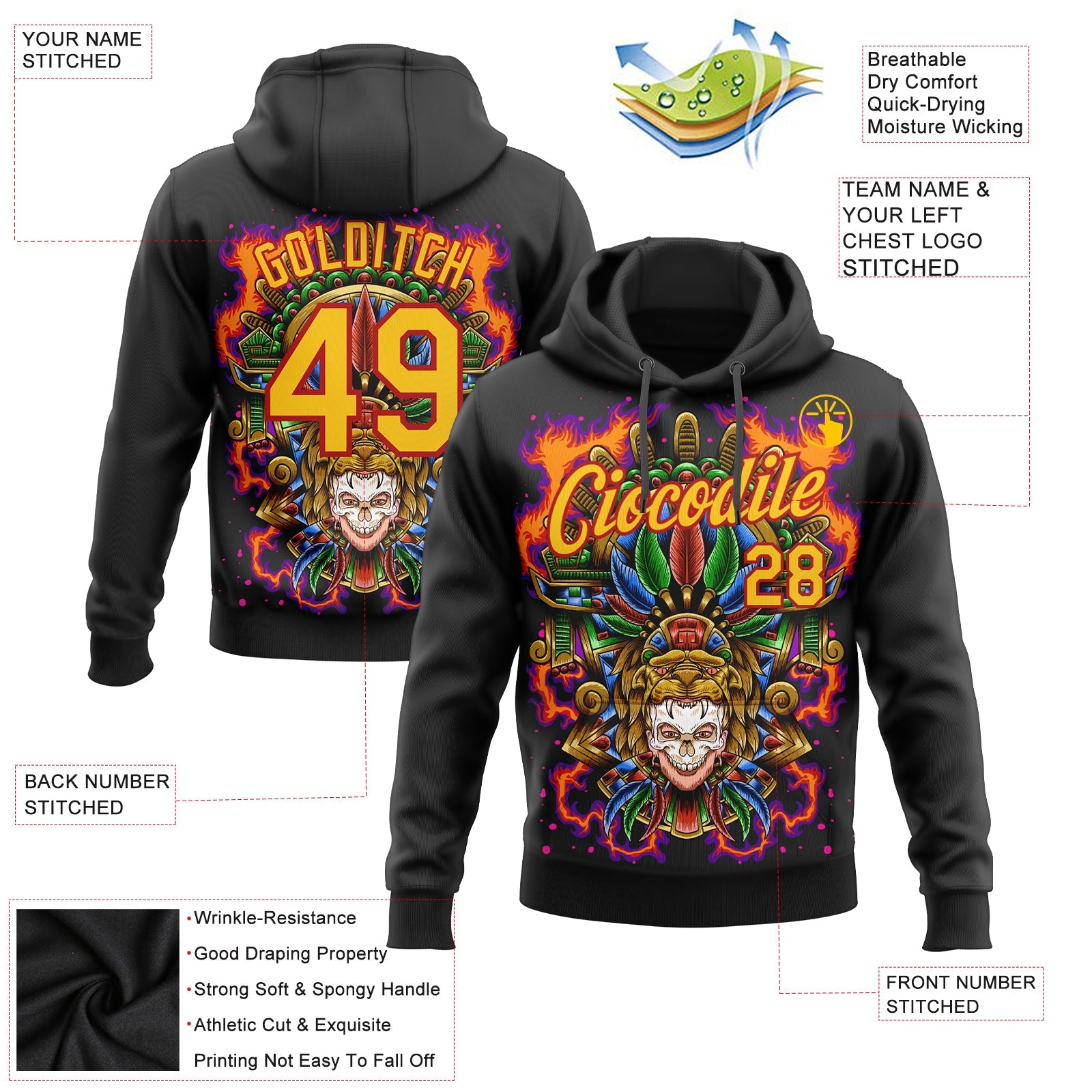 Custom Stitched Black Yellow-Red 3D Pattern Design Black History Month Sports Pullover Sweatshirt Hoodie view 2
