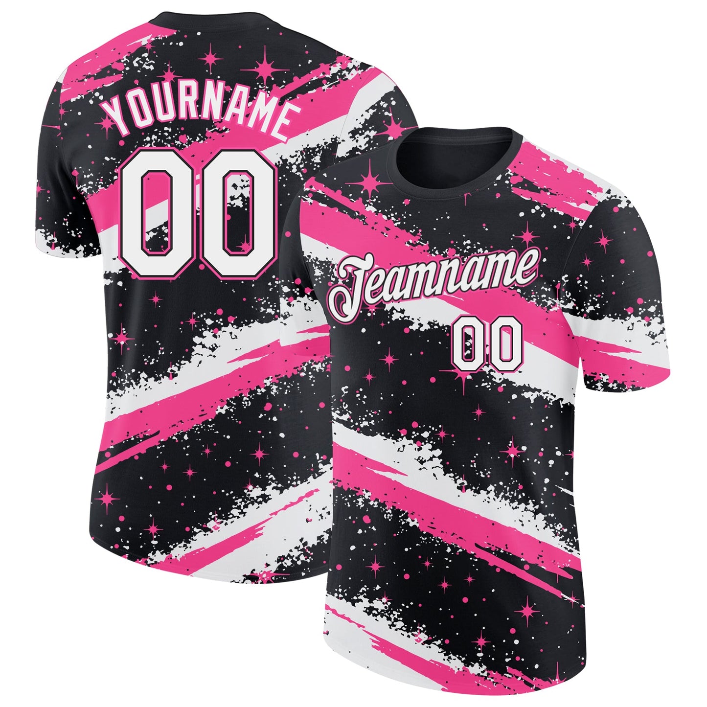 Custom Black White-Pink Brush Stroke Splatter Starburst Performance T-Shirt - Main View