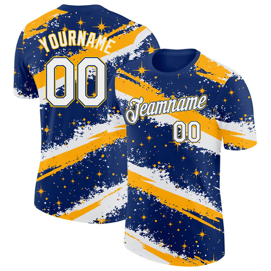 Custom Royal White-Gold Brush Stroke Splatter Starburst Performance T-Shirt - Main View