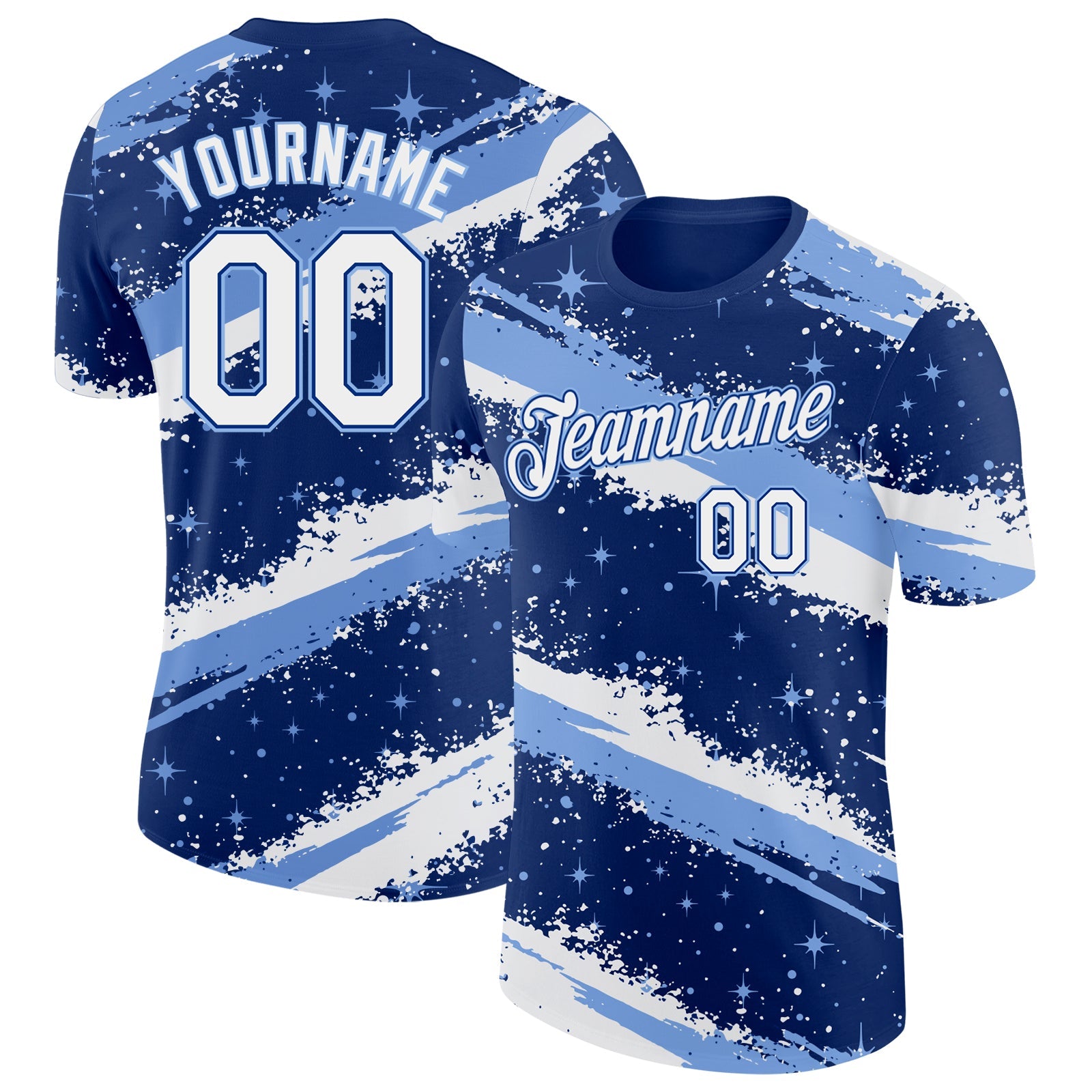 Custom Royal White-Light Blue Brush Stroke Splatter Starburst Performance T-Shirt - Main View
