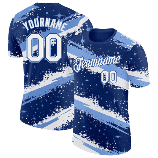 Custom Royal White-Light Blue Brush Stroke Splatter Starburst Performance T-Shirt - Main View